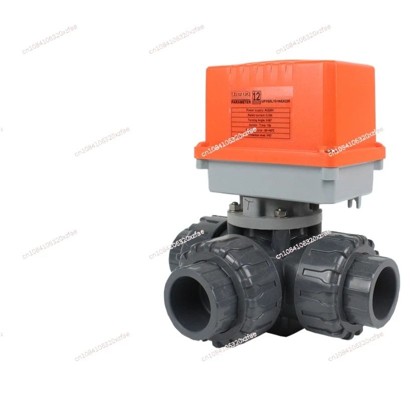 PVC three-way electric ball valve UPVC reversing bonding T/L type chemical water treatment corrosion-resistant DC24V valve