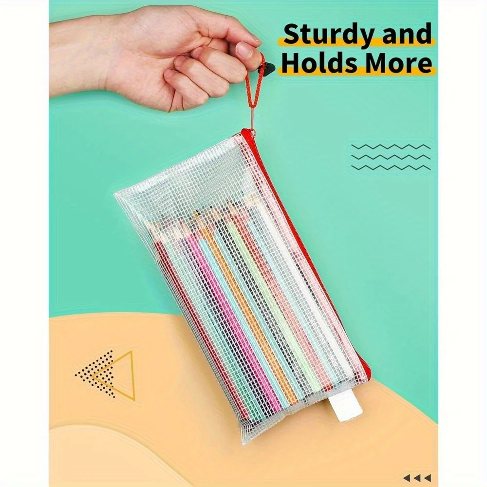 24個の鉛筆ポーチバルク、23.62cm x 11.43cmメッシュジッパーポーチ鉛筆ケース、旅行用12色の小さなジッパーポーチ