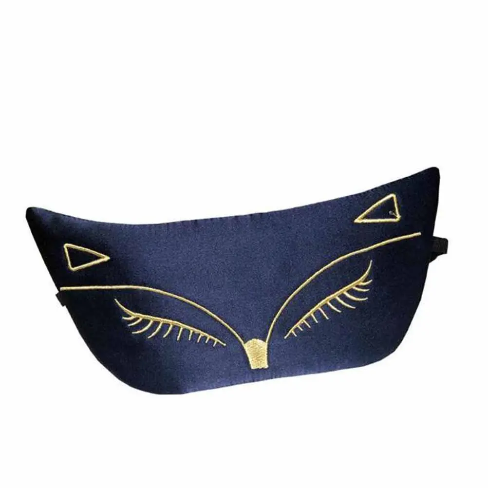 1Pcs Embroidered Silk Sleep Eye Mask Dark Blue Lightweight Breathable Adjustable Band Comfortable for Travel Home Office