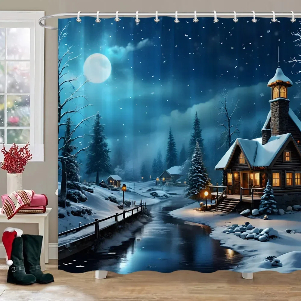 

Зимний снежный лес олень занавеска для душа Рождественский природный пейзаж Рождественский подарок полиэфирная ткань занавески для душа Декор для ванной комнаты