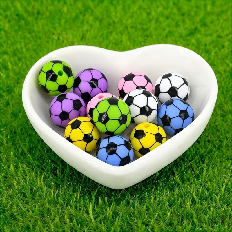 100pcs 15mm Round Silicone Beads Soccer Silicone Bead for Jewelry Necklace Making DIY Pacifier Chain Clips Baby Toys Accessorie