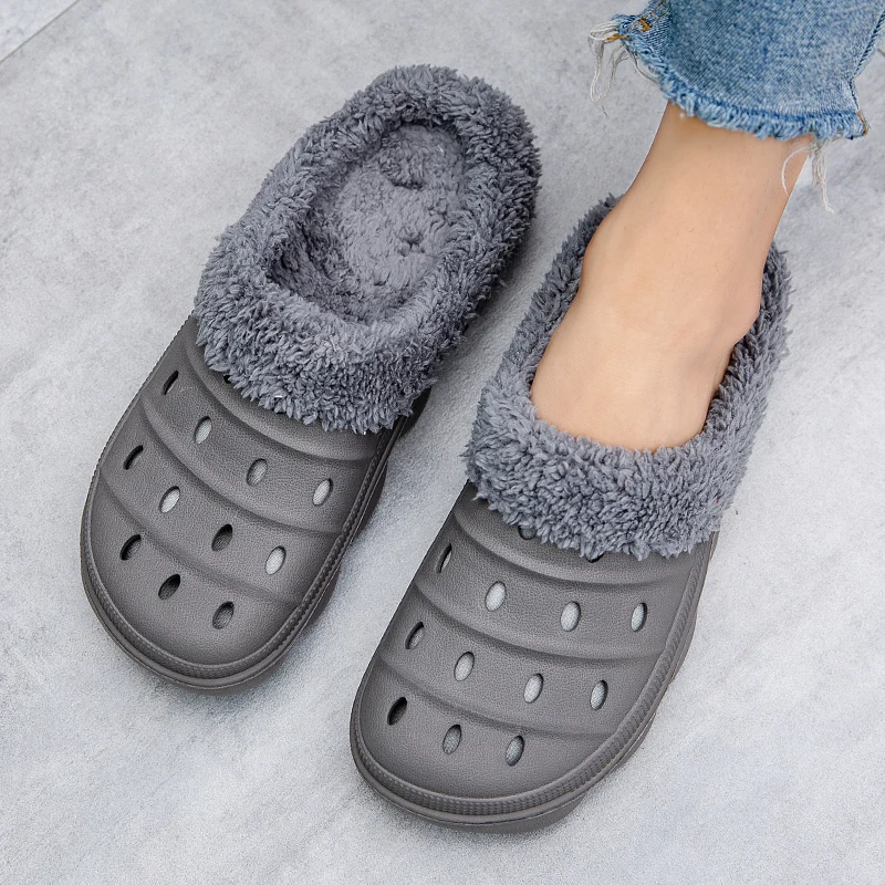Winter Shoes Plush Fur Clogs Men Slippers Warm Furry Slippers Couples Concise Indoor Home Cotton Shoe Women Casual Fluffy Slides