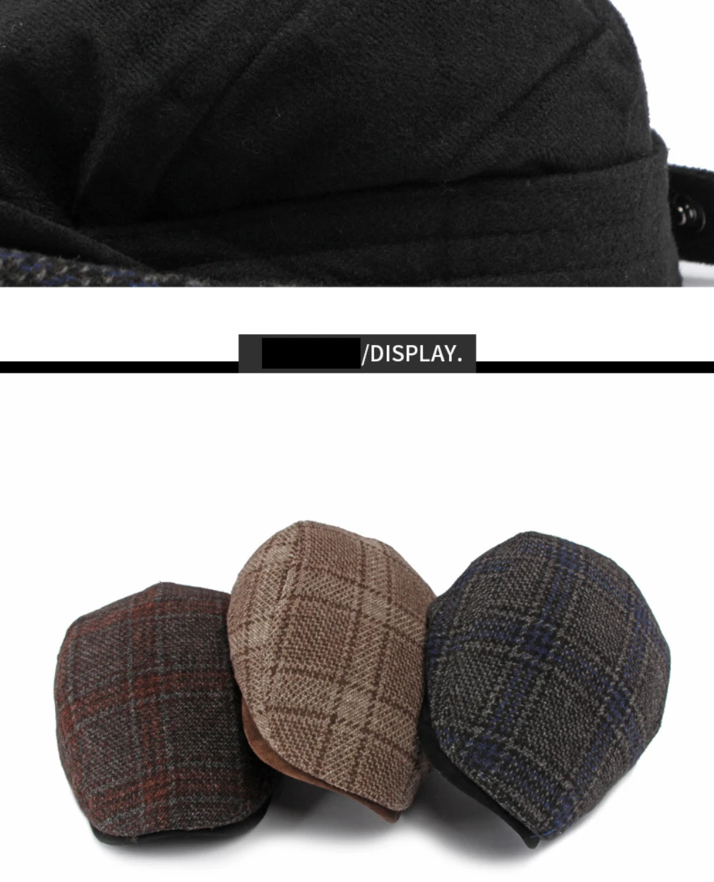 HT5159 Baskenmützen Warme Künstler-Malermütze aus Wolle für Damen und Herren, mit Fleece gefütterte Ivy-Flachmützen, 2026 Neue Herbst-Winter Karierte Baskenmütze – Detail 6