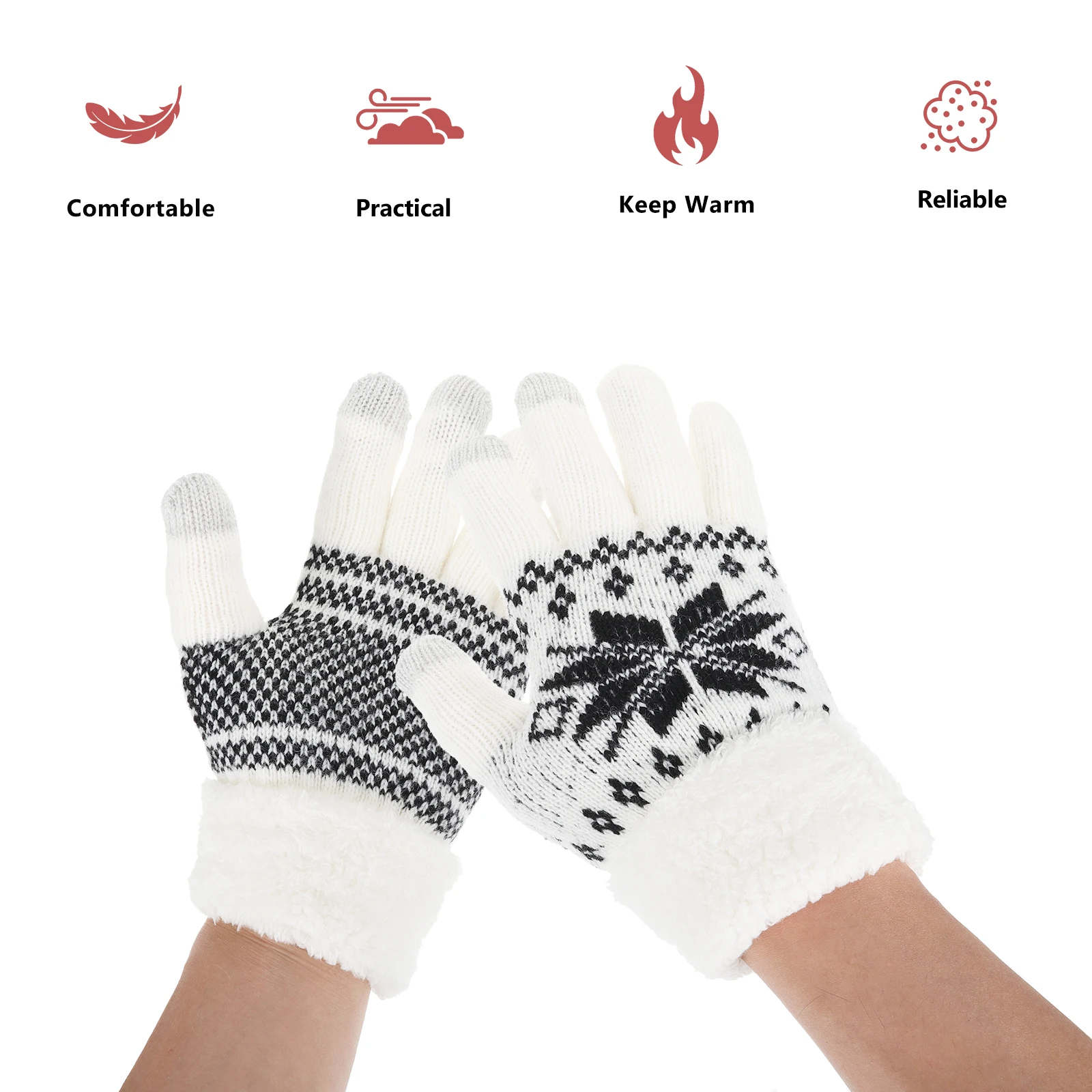 

1Pair Warm Gloves Snowflake Pattern Knitting Plus Thick Stretchy Winter Outdoor Gloves Touchscreen Sensitive Thickened