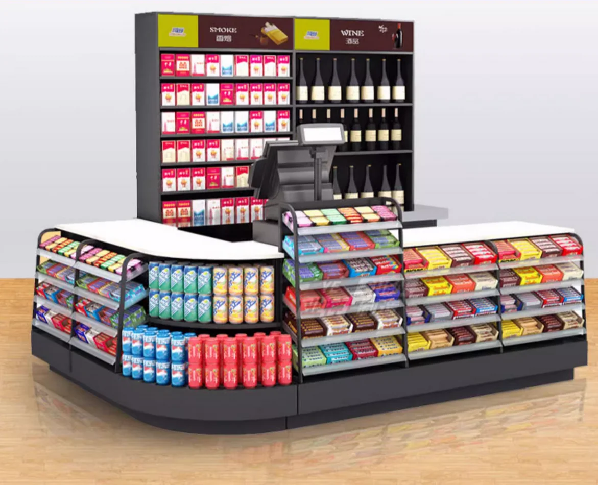 

Supermarket cash register counter, minimalist mother and baby store cash register counter, corner small shelf