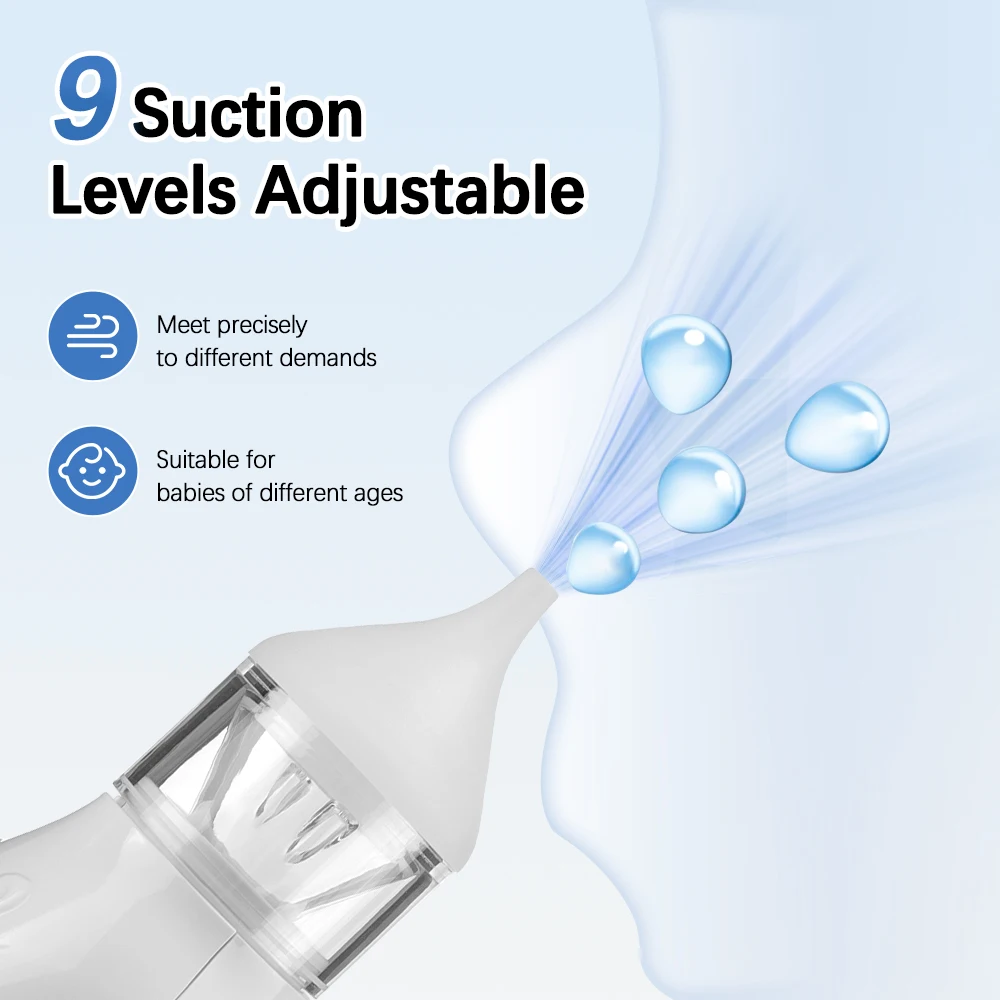 Baby Electric Nasal Aspirator Low Noise 9 Suction Levels Rechargeable Nose Sucker Cleaner Snot Booger Mucus Remover For Infant