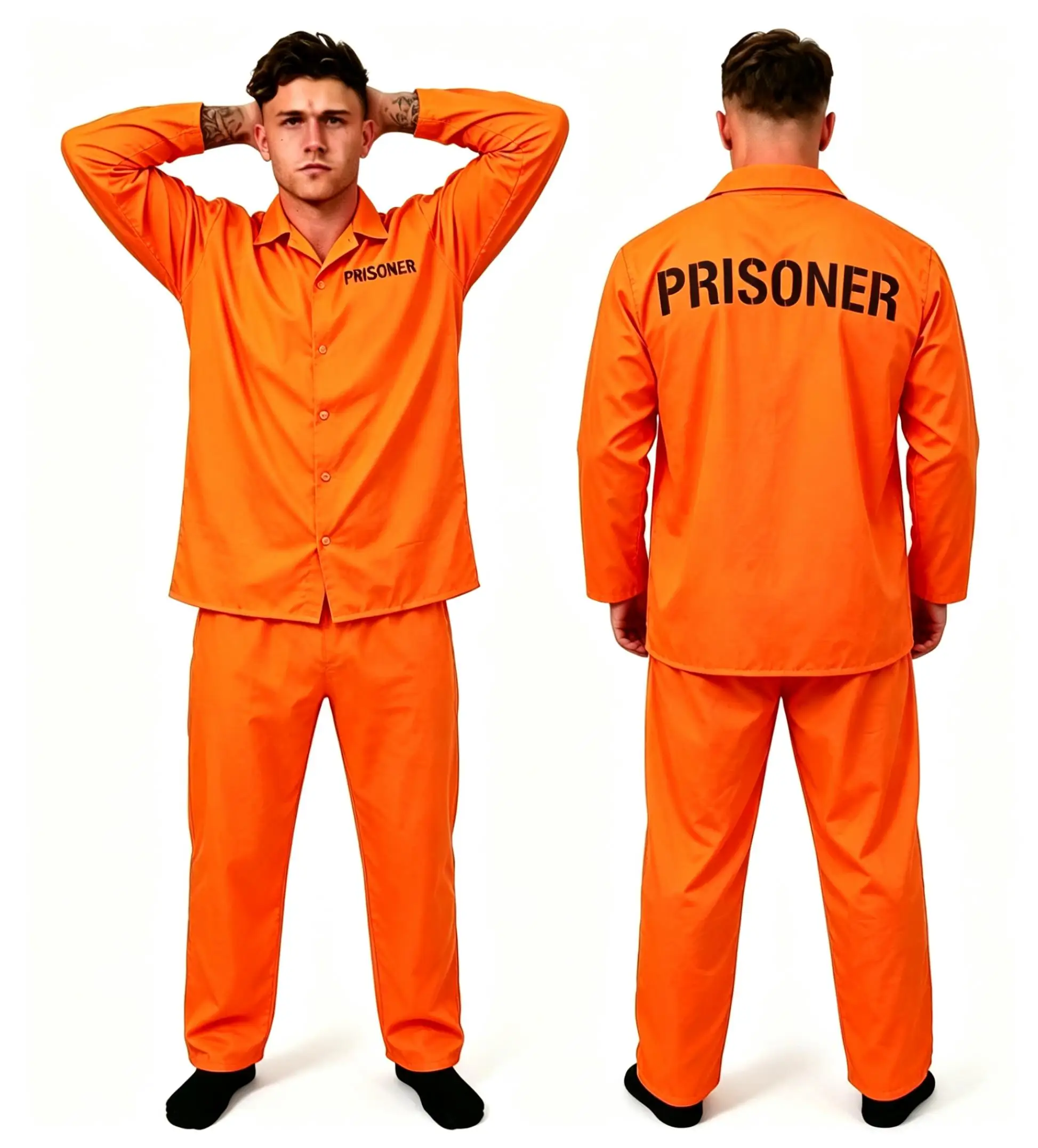 Men New Long Sleeve Convict Halloween Cosplay Adult Orange Prison Uniform Shirt Disfraz Deguisement Fancy Dress Party Top Blouse