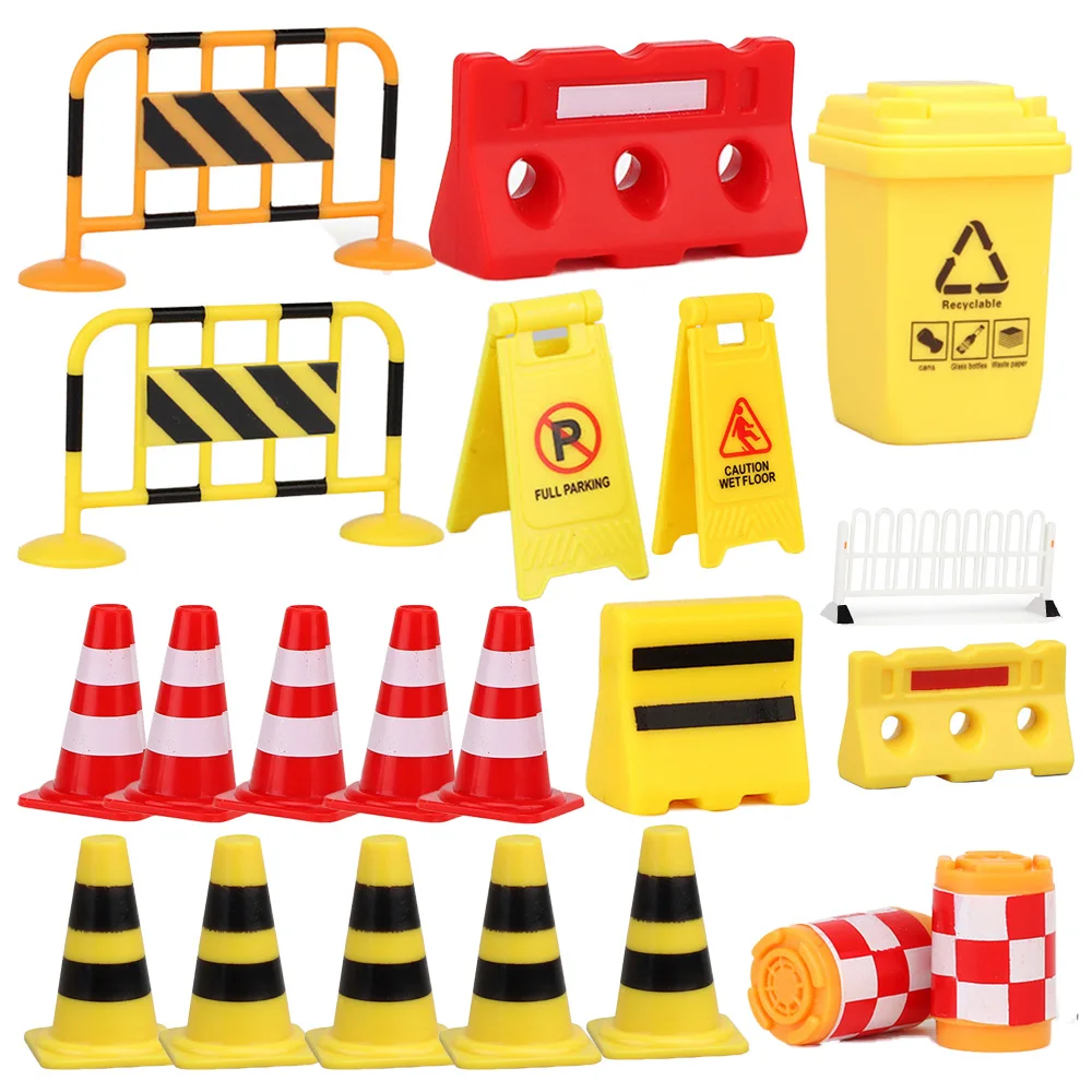 

Mini Traffic Signs Race Car Birthday Party Toys Street Warning Signs Toy Anti Collision Barrels Roadblock Cones Trash Cans