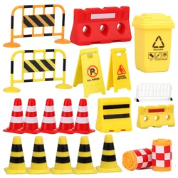 Mini Traffic Signs Race Car Birthday Party Toys Street Warning Signs Toy Anti Collision Barrels Roadblock Cones Trash Cans