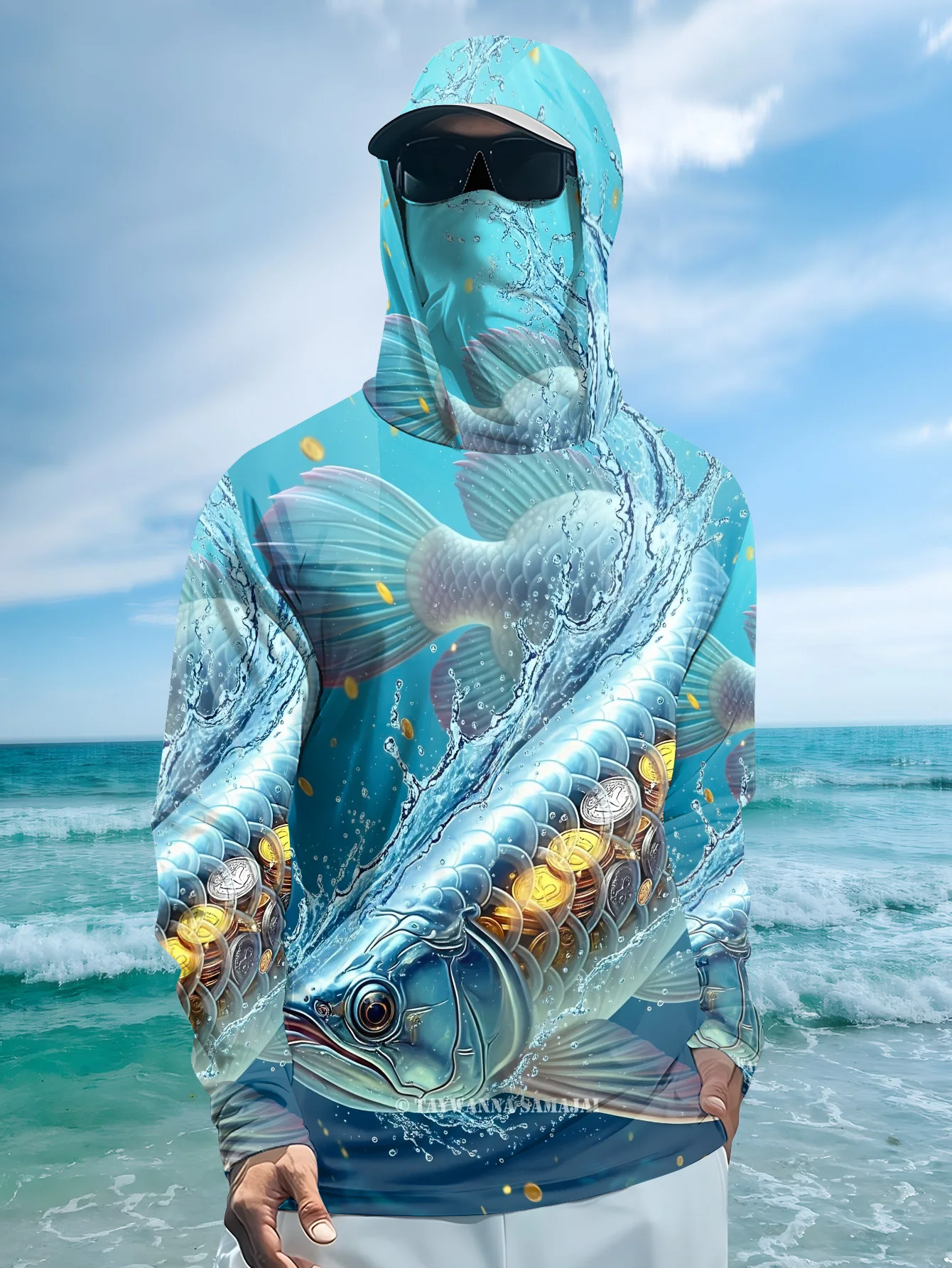 2026 Summer New Style Men's Long-Sleeved Shirt with 3D Small Fish Print for Sporty and Casual Wear Comfortable Soft Breathable image 2