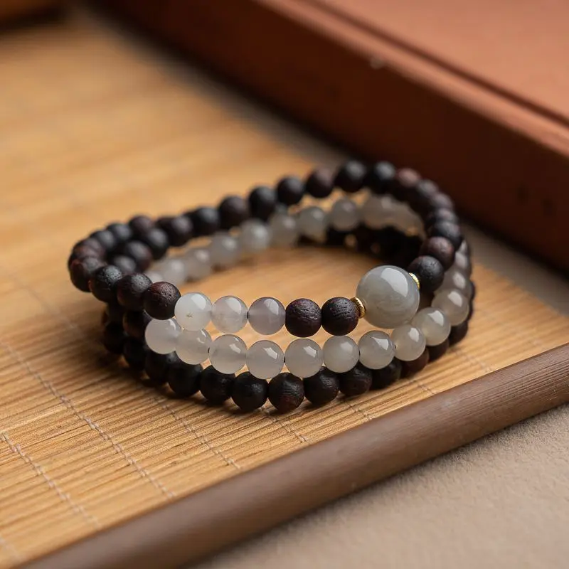 

Falling true fragrance 8mm Hetian jade smoke purple gradual change multi-circle bracelet literary simple retro versatile jewelry