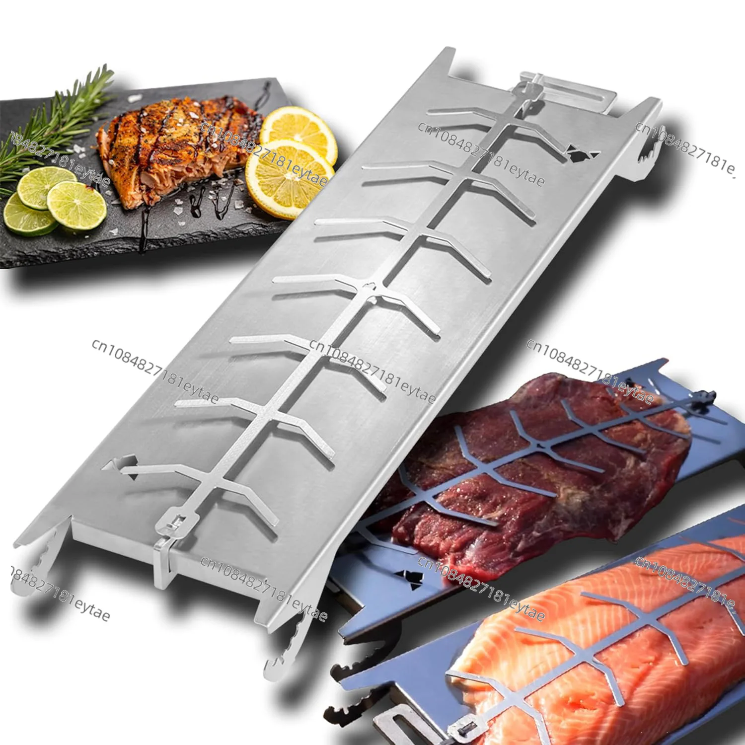 

New 201 Stainless Steel Salmon BBQ Grill Plate Fire Pan Outdoor Camping Picnic Party Cooking Griddle