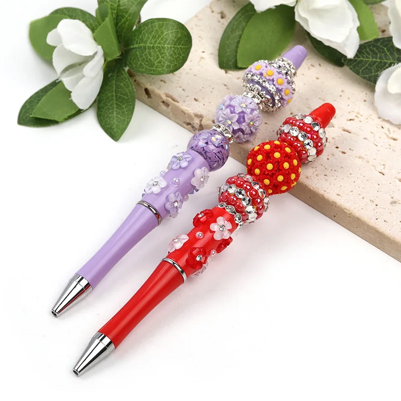 Imagem -04 - Bead Pen com Diamante Conjunto Flor Frisada Canetas Esferográficas Plástico Girando Beadable Bola Caneta Faça Você Mesmo Atacado 10 Pcs