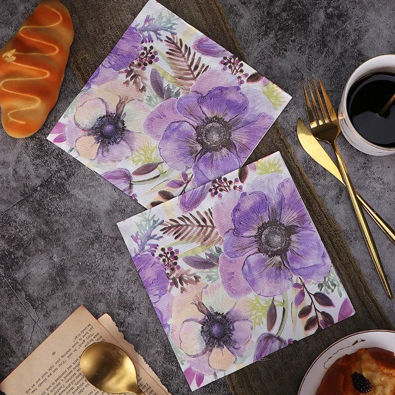 New Purple Flowers Wedding Colourful Napkins Printed Paper Napkins Wedding Decoration Supplies Paper Placemat 20pcs/pac 2-Ply