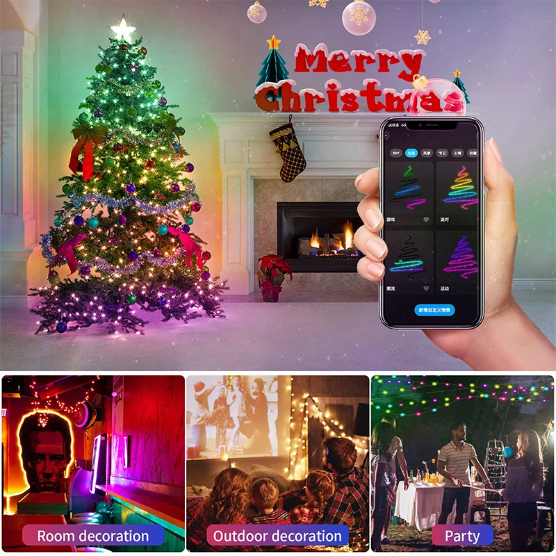 WS2812B RGBIC Christmas Lights LED String 10m 100leds WS2812 Birthday Party Room Decoration Light Addressable Individually DC5V