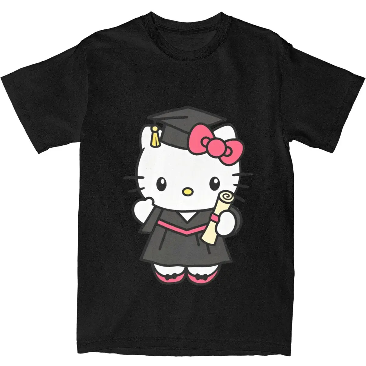 Hello Kitty Graduation Kawaii Kitty T Shirt Summer Streetwear T-Shirts Cotton Trendy Tee Shirt For Men Short Sleeve Loose Tees