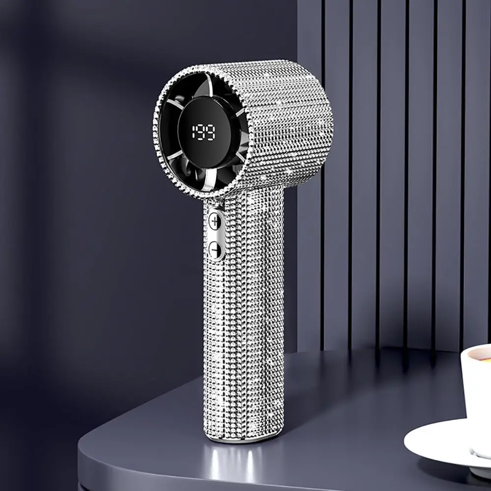 Portable Handheld Turbo Fan - Fashion Full Diamond 1800mAh USB Rechargeable Personal Battery Operated Mini Small Pocket Mini Fan