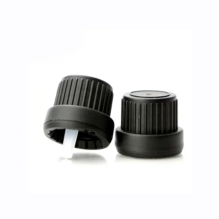 100Pcs Wholesale 18mm Black/White Black Tamper Evident Screw Cap With Inner Drop Plus for Essential Oil Perfume 410 Bottles