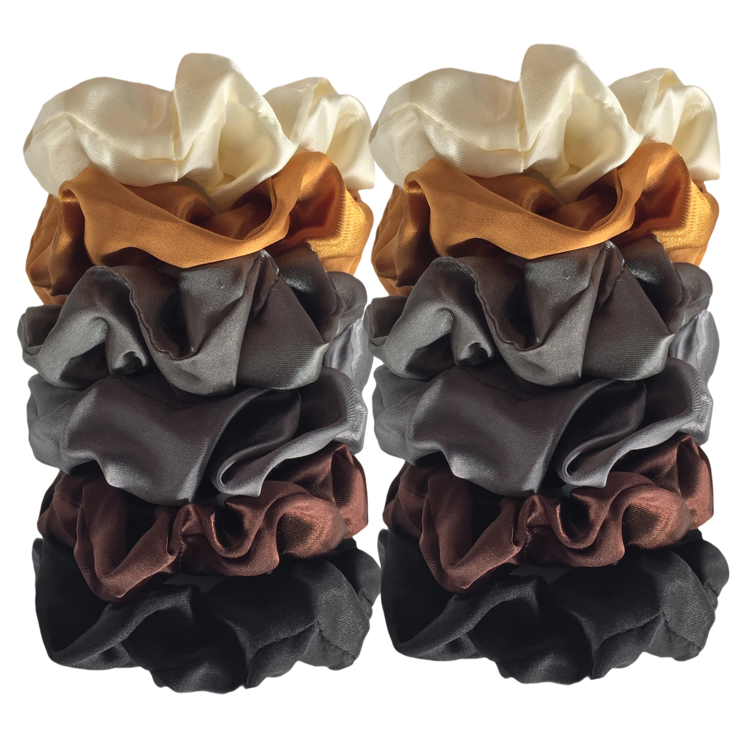 12pcs Satin Fabric Sausage Loop Hair Rings Set, Solid Colour