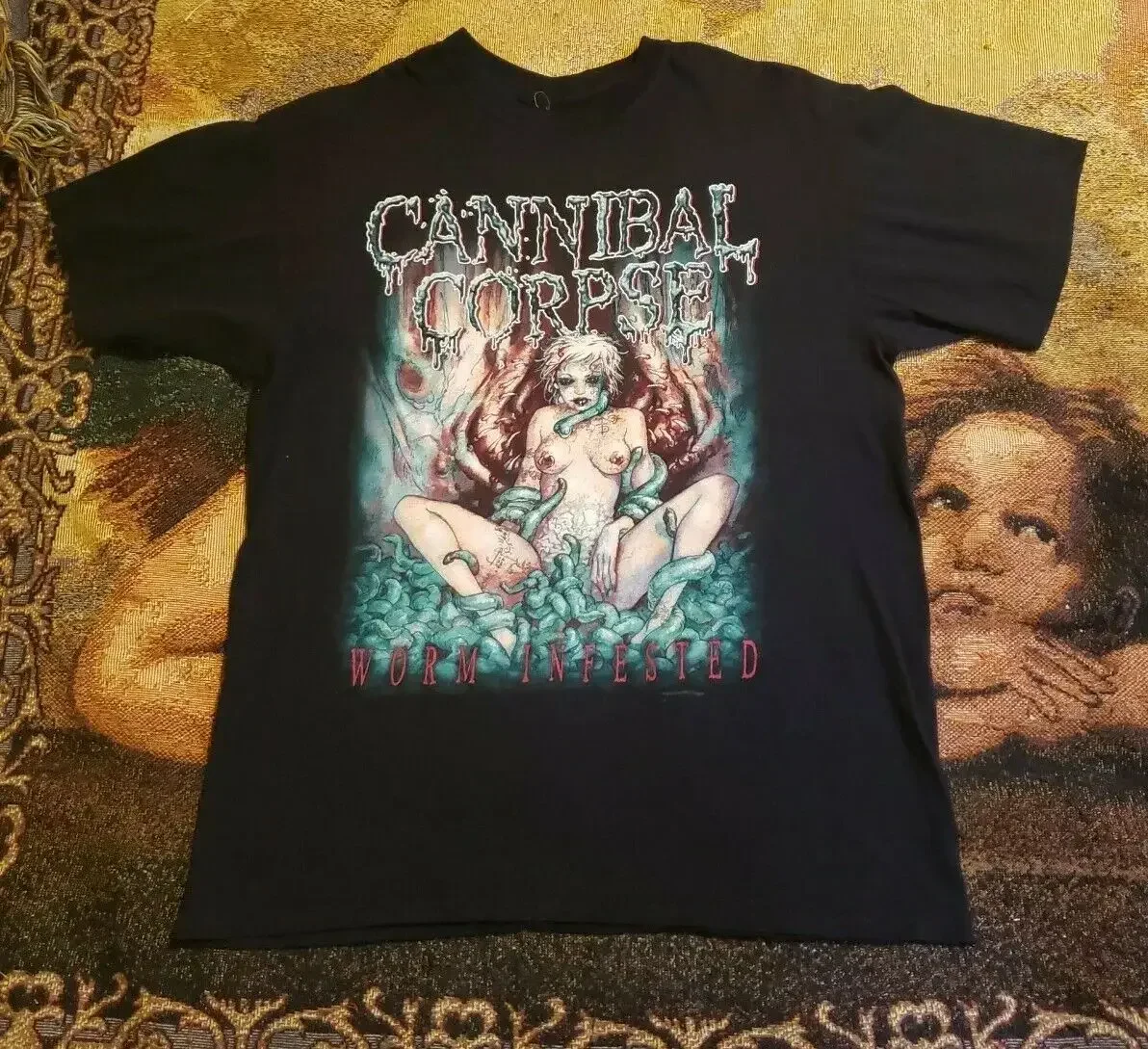 

Винтажная 2002 Cannibal, труп, червь, зараженная Футболка L Death Meettal Band Tee