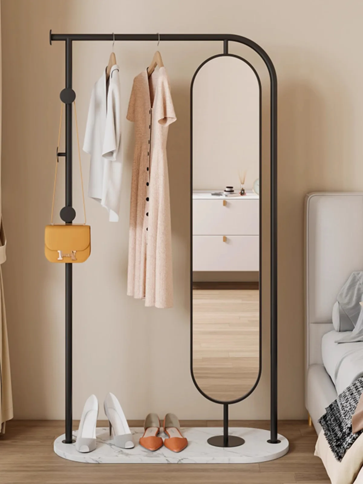 French cream style floor-to-ceiling full-length mirror coat rack