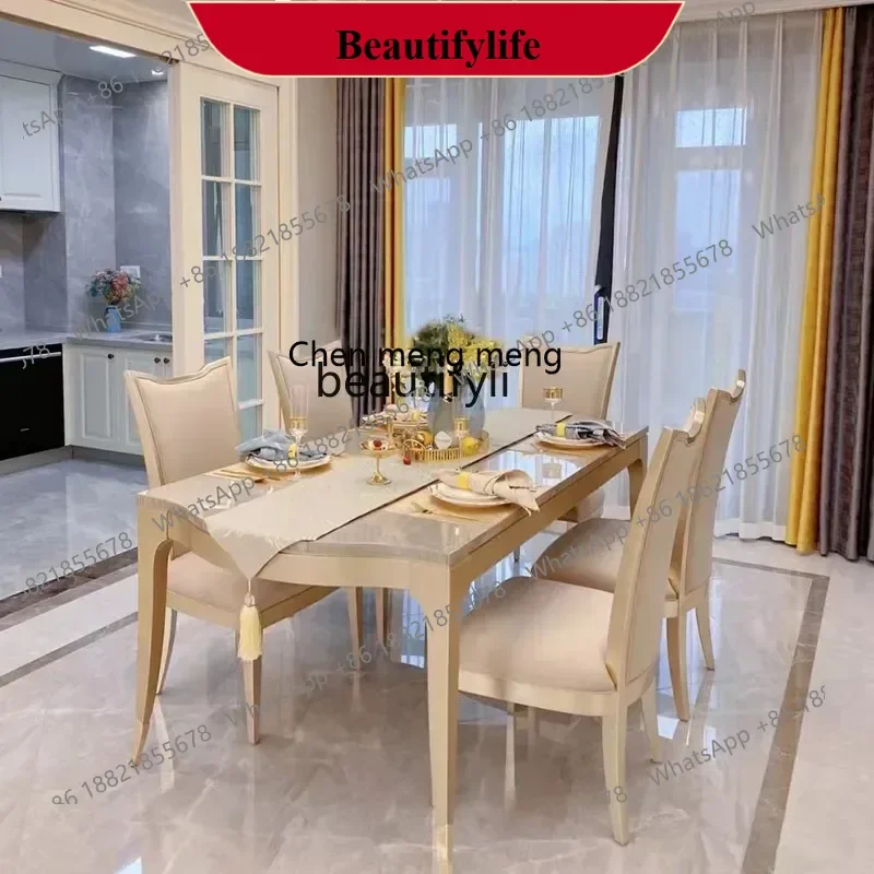 

z183 American light luxury dining table, modern simple small apartment solid wood dining table, luxury villa restaurant dining