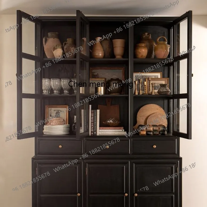 Solid wood dining side cabinet is integrated against the wall, modern simple living room storage, storage cabinet