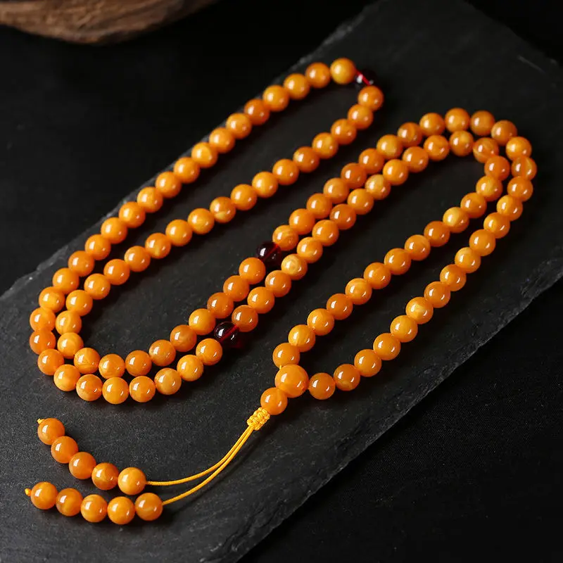 108-Bead Old Amber Mala Bracelet - Multi-Loop Unisex Sweater Chain, Factory Direct Collectible Jewelry