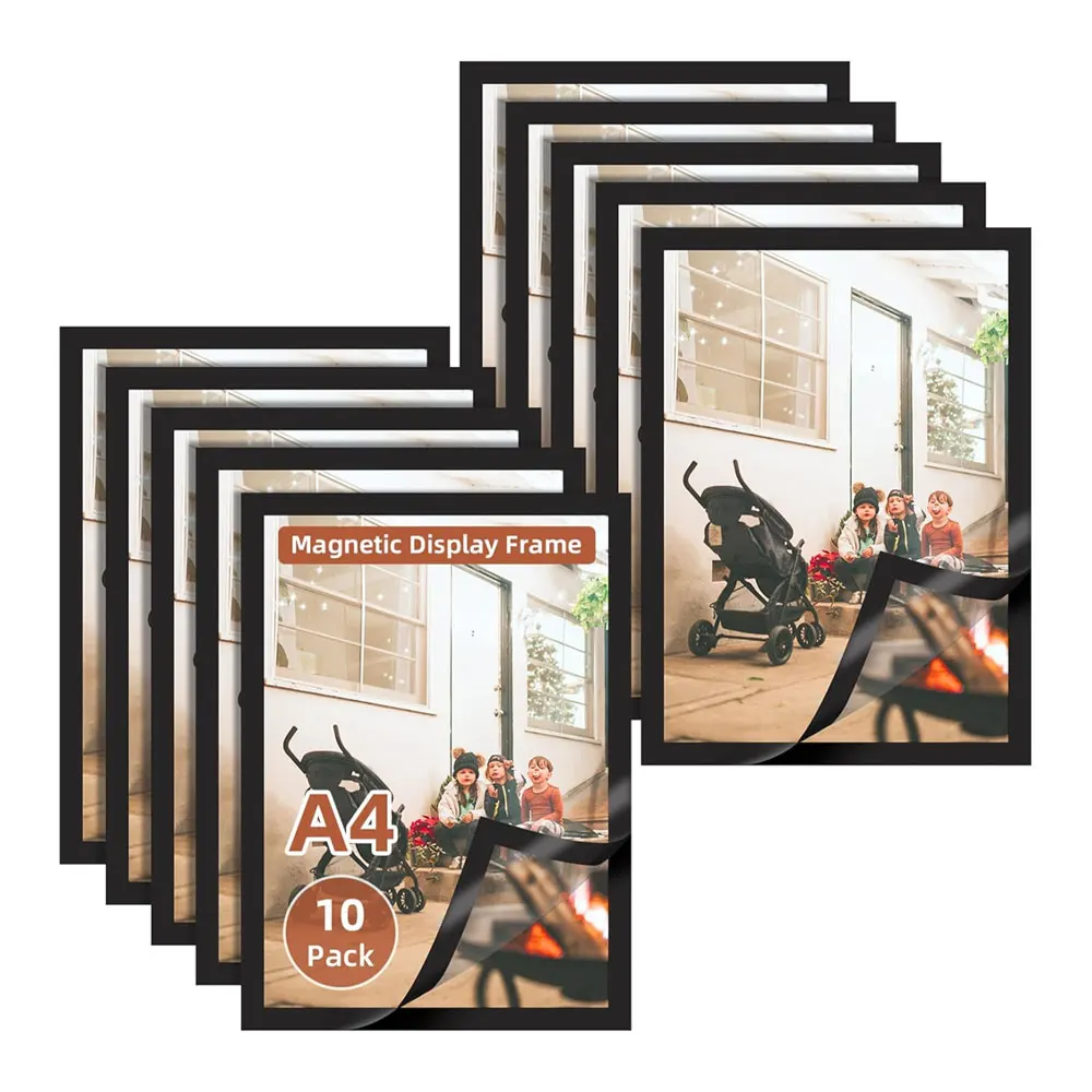 10-Pack A4 Magnetic Flexible Photo Frames, Self-Adhesive Display Frames, Suitable for Walls/Refrigerators/Glass Windows/Doors