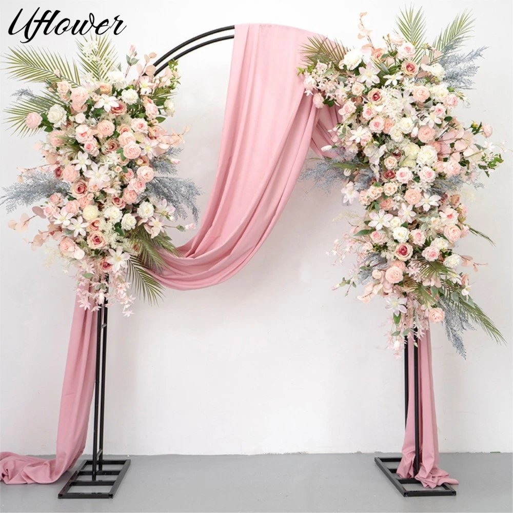 

Uflower Pink Rose Artificial Flower Row Wedding Backdrop Arch Decor Rose Hang Corner Floral Party Floor Flower Event Party Prop﻿