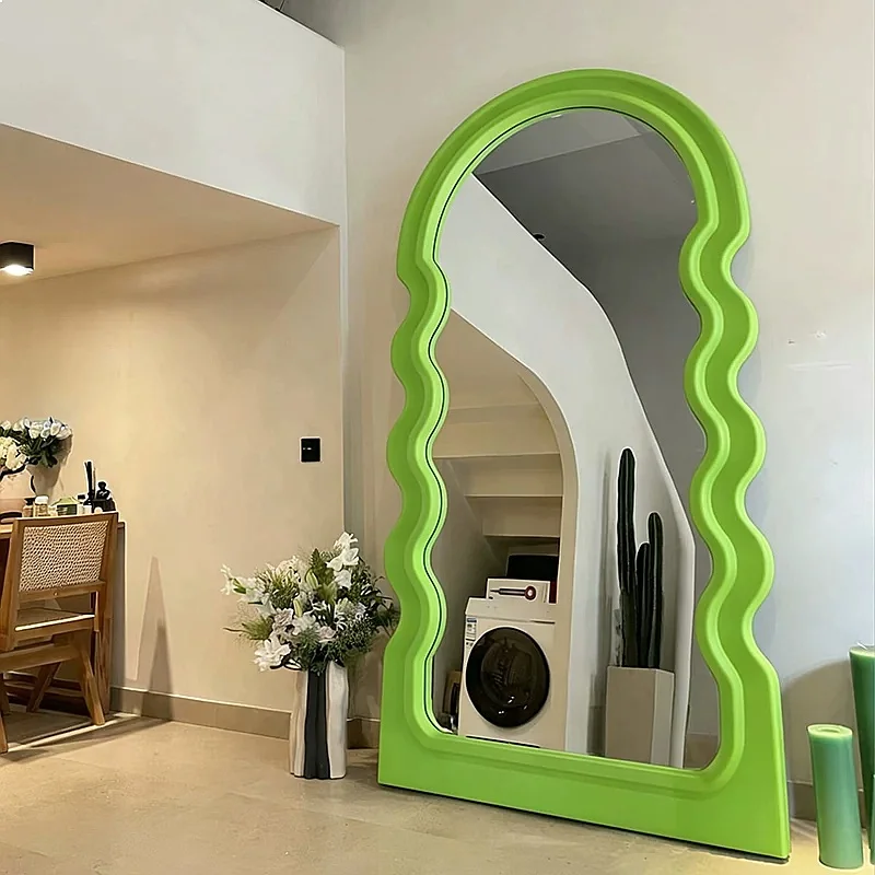 French Irregular Wave Edge Full Length Mirror Floor Wall Mounted Dressing Mirror for Bedroom Living Room