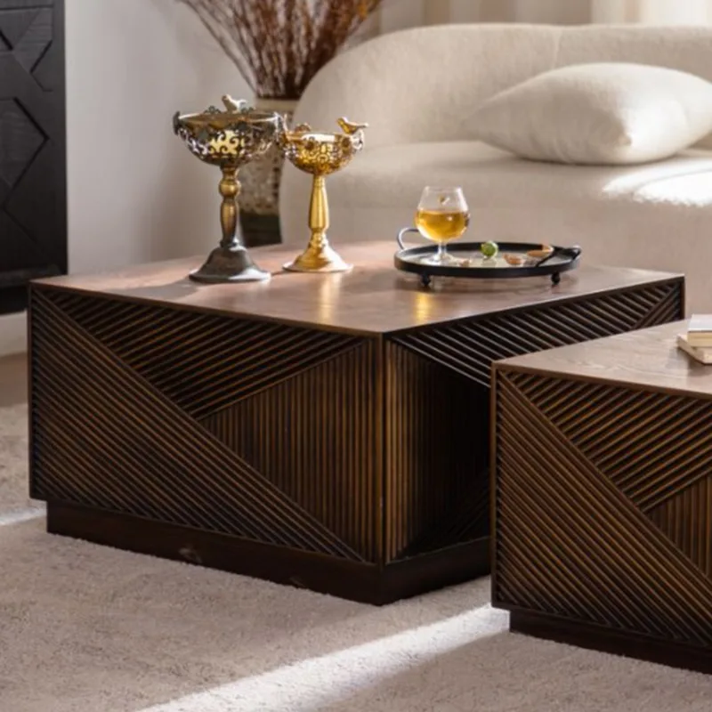 

Brown Geometric Pattern Nesting Coffee Table Set Modern Living Room CenterTable Wooden Tea Table for Home Office Decor Furniture