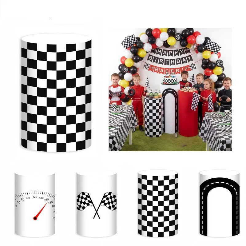 Yeele Custom Cylinder Cover Backdrop Racing Car Wheels Kids Birthday Party Plinths Backdrop Pedestal Background Decor Elastic