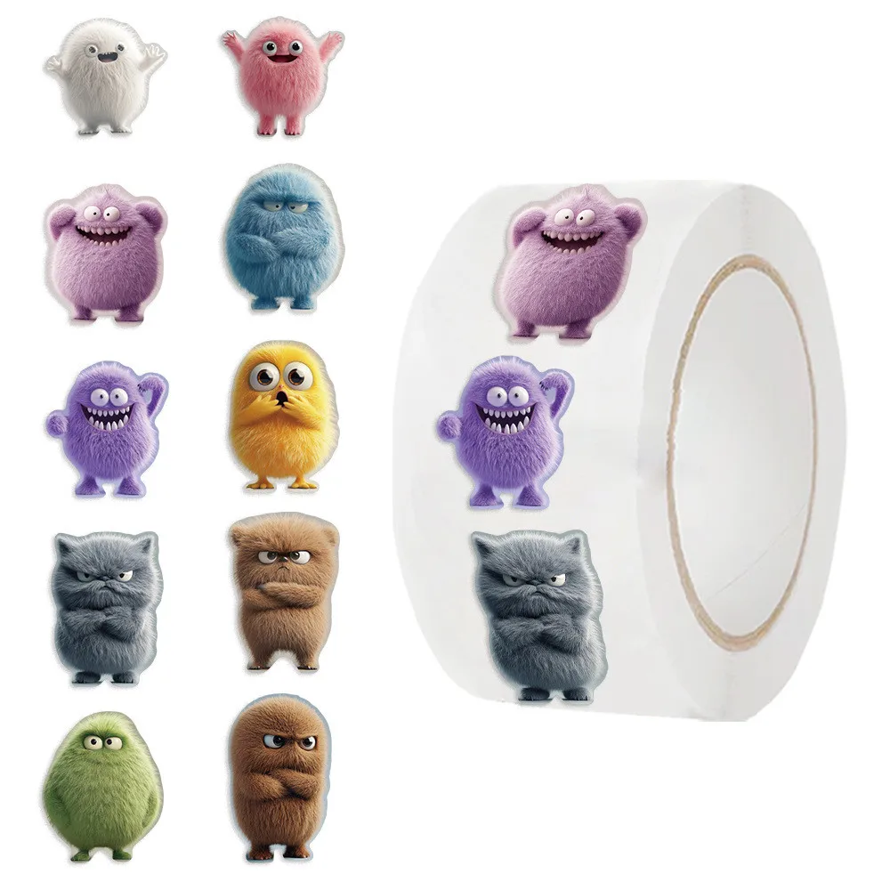 500 Pcs/Roll Stiker PVC Monster Bulu Halus - Dekorasi DIY Menyenangkan untuk Anak-Anak untuk Ponsel, Botol Air & Mainan Toko BulingBulingStickers