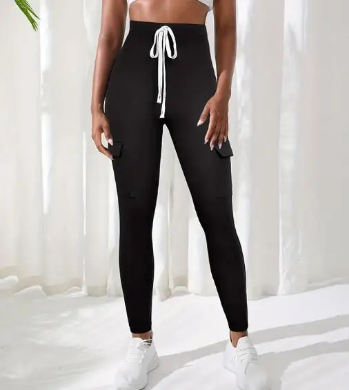 

2026 Women's Pants New Knitted Large Pocket Contrasting Tight Fit Sweatpants Casual Pants