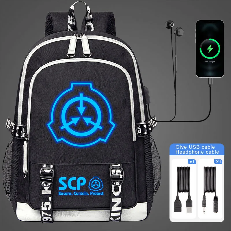 

SCP Foundatio Children Backpacks Fashion Blue Fluorescent Luminous Kids school bags schoolbag for boys Large Capacity Bag