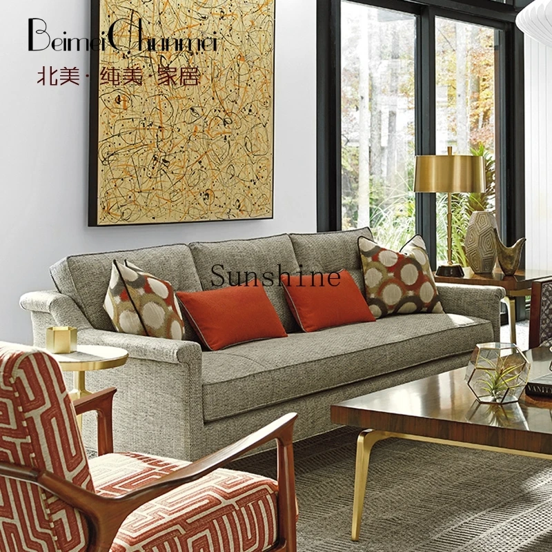 

American modern simple fabric soft down sofa villa light luxury living room sofa