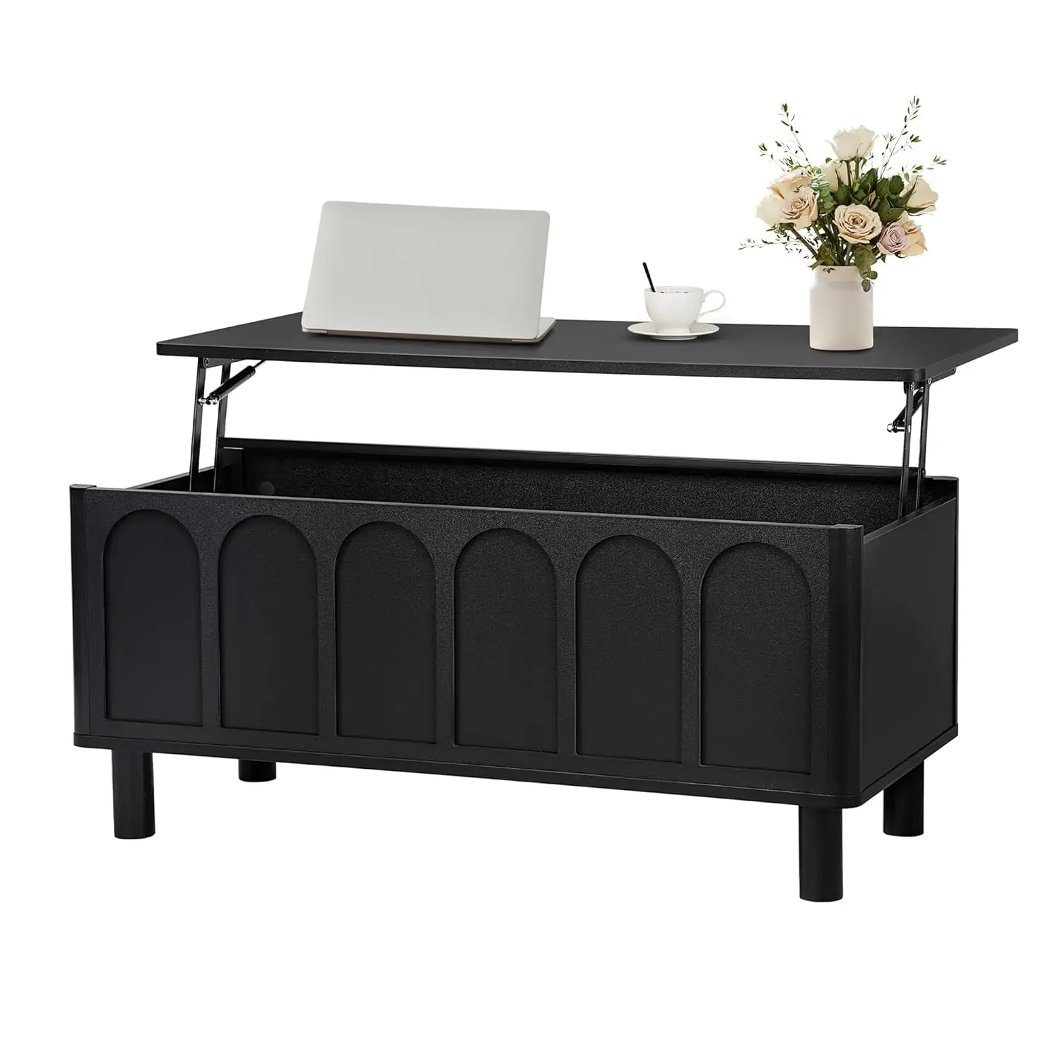 

Lift Top Coffee Table Rectangle 39.37''W Hidden Storage Compartment Mid Century Modern Living Room Dining Black, Customized