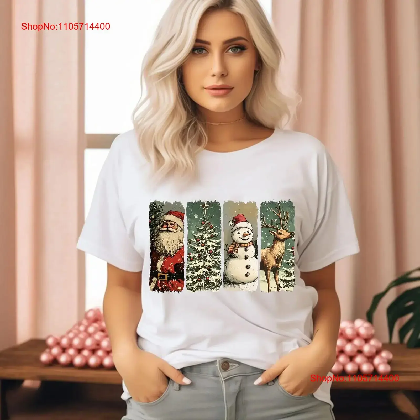 Santa Claus T Shirt Vintage Christmas SweaT Snowman Merry Tree vintage Washed graphic streetwear Breathable Stretched Casual