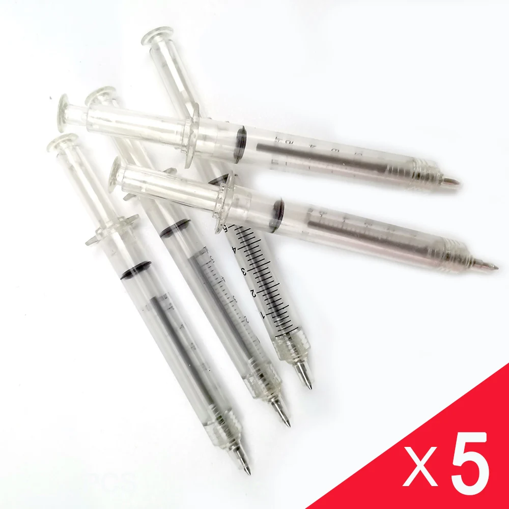 5 Pcs/lot Creative Plastic Syringe Ballpoint Pen 0.5mm Blue Black Gel Pens School Office Supplies Student Writting Tools