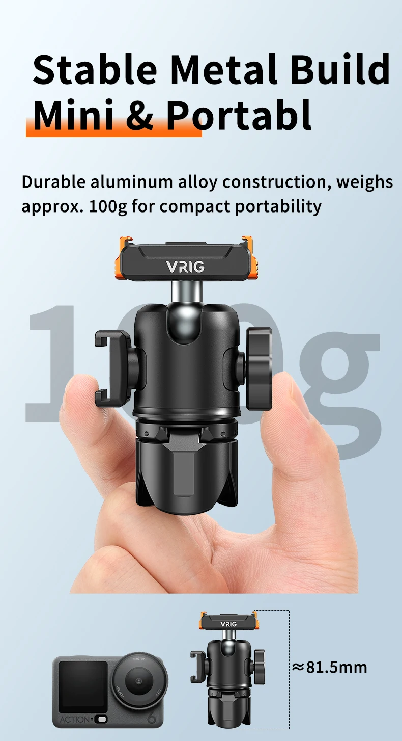 VRIG TP-39 Magnetisches Stativ Schnellverschluss 100g Aluminium für DJI Osmo 360 Nano Action 6 5 Pro 4 3 Pocket 3 GoPro Vlog Cold Shoe – Detail 4