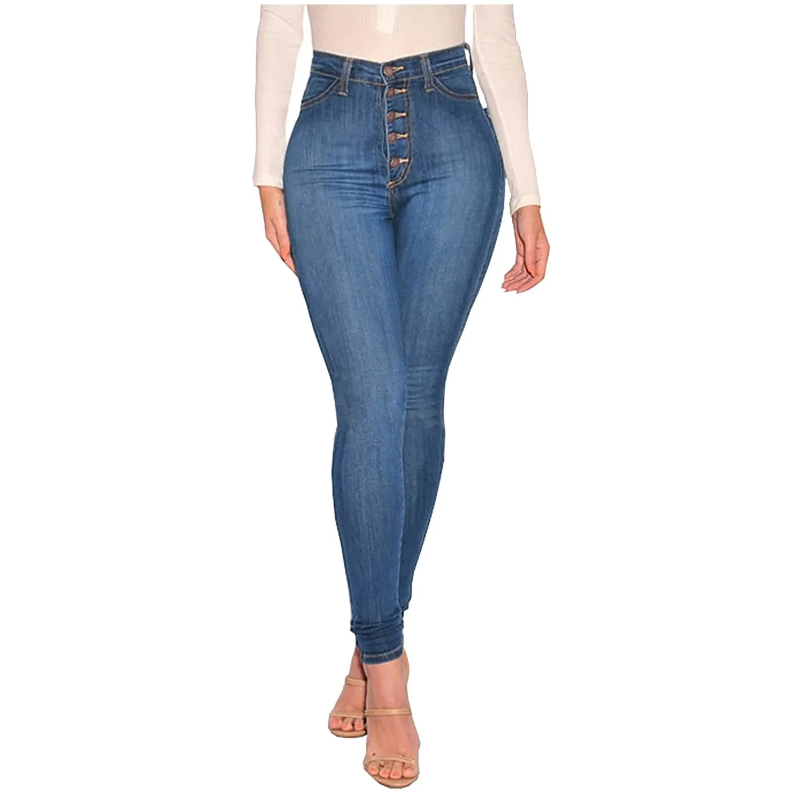 Skinny Colombian Jeans For Women High Waist Stretch Jeans 5 Button Push Up Butt Lifting Pockets Fashion Stretch Blue Jeans