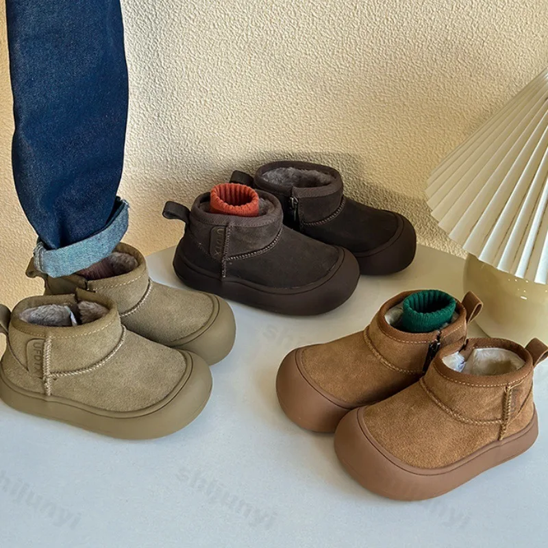 

Children's Snow Boots 2025 Winter New Boys Lightweight Comfortable Non Slip Short Boots Soft Sole Thicken Plush Girls Warm Shoes