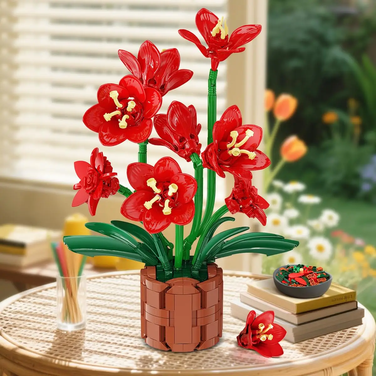 

Amaryllis Flowers Bonsai Building Set-Botanical Collection Artificial Plant Kit Home Decor Flower Bouquet Bonsai for Adults Kid