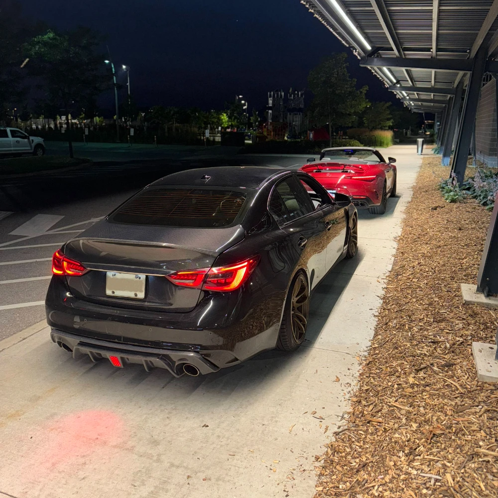 For INFINITI Q50 2018+ Rear Diffuser KZ Style With Brake Light Carbon