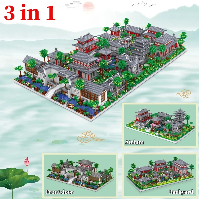 China\'s Classical Suzhou Garden Landscape Building Blocks with LED Ancient Model Mini Diamond Bricks Toy Gift for Adult Kid