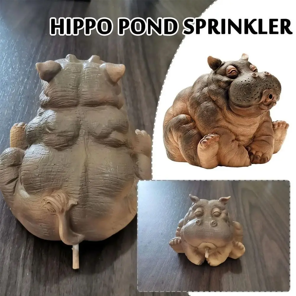 Hippo Decor Realistic Hippo Pond Spitter Statue Cute Simulation Hippo Garden Statue Resin Animal Fountain Yard Garden Decoration