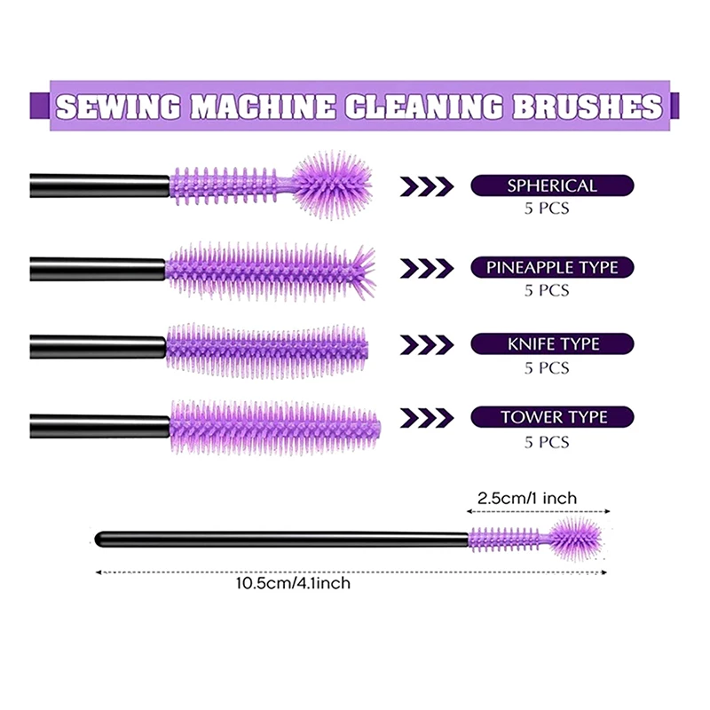 20Pcs Sewing Machine Cleaning Brushes, Reusable Silicone Bristles Cleaning Brushes For Sewing Machine Internal