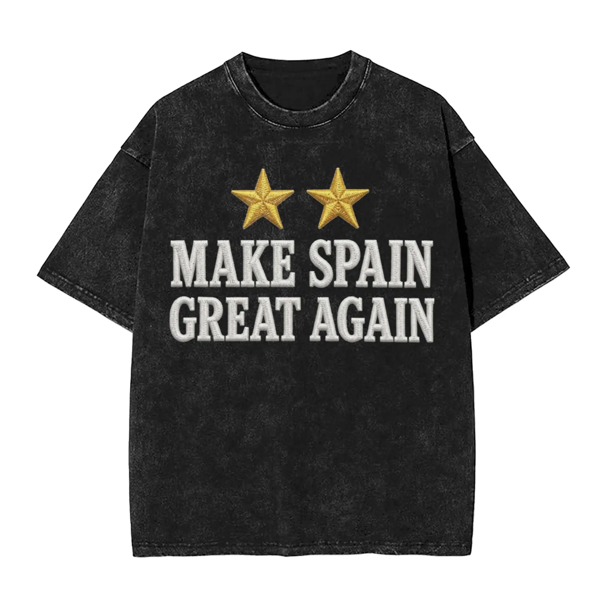 MAKE SPAIN GREAT AGAIN GOLD TWO STARS Washed T Shirt 100% Cotton Leisure T-Shirts Round Collar  Tees Short Sleeve Tops