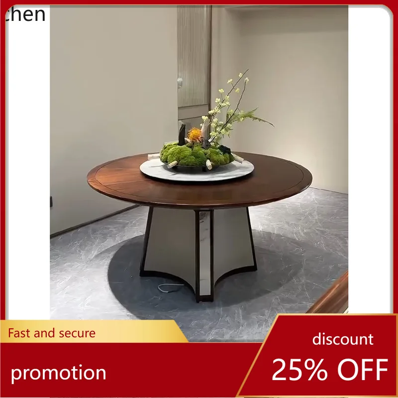 

LXC Ebony Wood Dining Table and Chair Set Modern High-End Round Table Restaurant Solid Wood Round Dining Table with Turntable